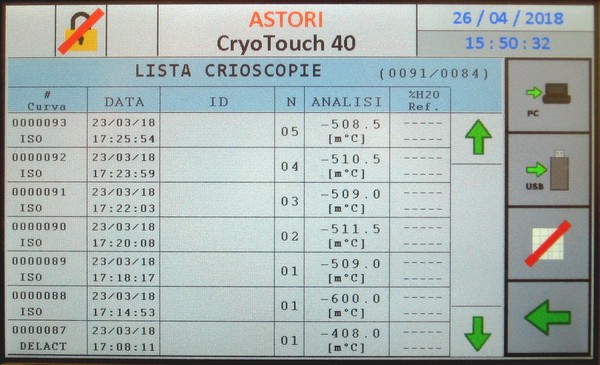 CryoTouch 40 - Schermata dei risultati