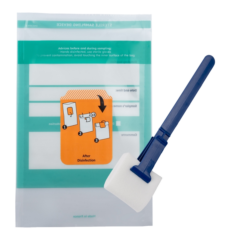 Spugnette sterili Sodibox in poliuretano con manico separabile per il campionamento microbiologico di superfici